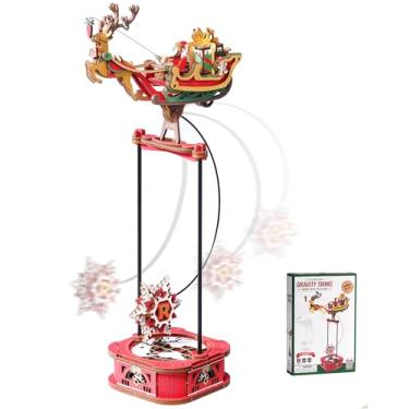 Imagem de ROKR Quebra-cabeça de madeira 3D Papai Noel no trenó gravidade swing kits de modelo de madeira kit de construção de modelo mecânico, para adolescentes e adultos