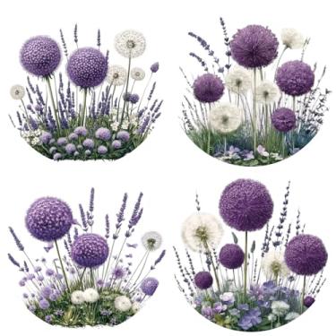 Imagem de GORGECRAFT 4 peças de adesivos de janela de flor roxa 15 cm de plástico PVC redondo não adesivo dentes-de-leão adesivos de janela estática adesivo de vidro para porta deslizante evita que pássaros