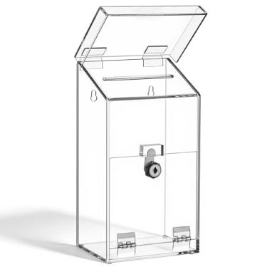 Imagem de Juexica Caixa de sugestões de acrílico com tampa flip, 26 x 14 x 12 cm, caixa transparente para doação com fechadura e chave, caixa de votação transparente para parede, para escritório, casa, escola