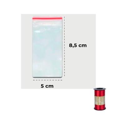 Imagem de Kit Saco Zip 5x8,5cm C/100 + Fita Cetim Rolo 4mmX100mts