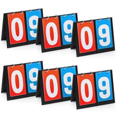 Imagem de Hiboom 6 peças de placar flipper 2 dígitos placar tênis marcador de pontuação portátil mesa flip placa de pontuação de futebol para futebol basquete beisebol esportes jogos (6 vermelho azul)