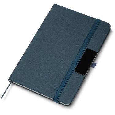Imagem de Caderno de Anotações Executivo, Capa Dura em Material Reciclável, 80 Folhas Pautadas, com Fechamento Elástico, Suporte para Caneta, Placa de Metal para Personalização, 21,3x14,5x1,2cm (3, Azul)