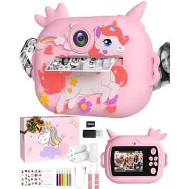Imagem de OZMI Câmera infantil com impressão instantânea, câmera de impressão instantânea 1080p para crianças, com papel de impressão e cartão SD 32G, câmera infantil ideal para aniversário de Natal para