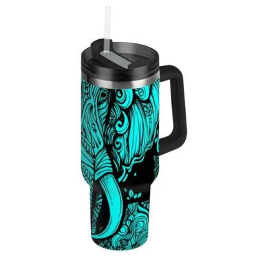 Imagem de Joisal Copos com tampas e canudo azul-petróleo elefante oriental copo com alça 850.5 g garrafa de água rosa isolada garrafa de água de aço inoxidável cabe no copo do carro