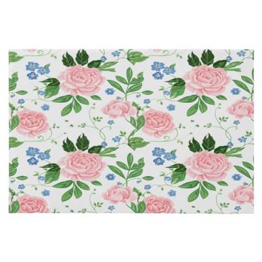 Imagem de Wassud Tapete de porta de flores delicadas 61 x 89 cm, tapete de área lavável antiderrapante com suporte de borracha, tapete macio e macio para sala de estar, quarto, entrada, entrada