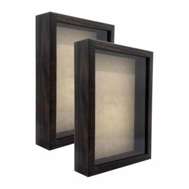 Imagem de Kit 2 Molduras Caixa Alta com Vidro para Quadros Quilling e Scrapbook A4 21x29,7-1,5x4,5- Para Presentes, Exposição ou Decoração(MARROM,21x29,7 CM)