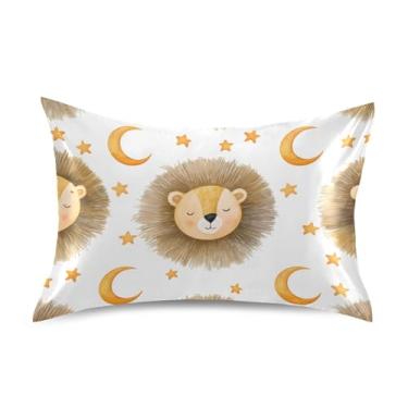 Imagem de Fronhas refrescantes de desenho animado leões estrelas luas branco cetim cores rei queen fronha padrão para casa cama sofá king size 101,6 cm x 50,8 cm