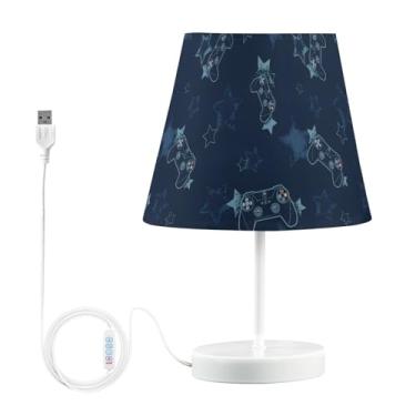 Imagem de Joysticks Gamepad Lâmpadas modernas azul-marinho para mesa de cabeceira com porta USB, lâmpadas de mesa LED para escritório em casa, sala de estar, dormitório, casa, escritório