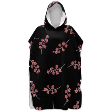 Imagem de Joisal Roupão de flores vermelhas preto para adultos, poncho de surfe, poncho masculino plus size, com capuz, toalha floral