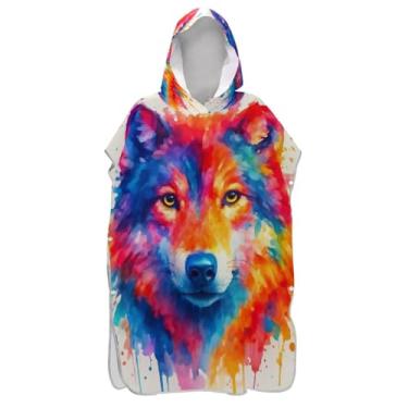 Imagem de TSENQUE Toalha de praia com capuz de lobo aquarela de secagem rápida para adultos trocando roupão leve, tamanho único