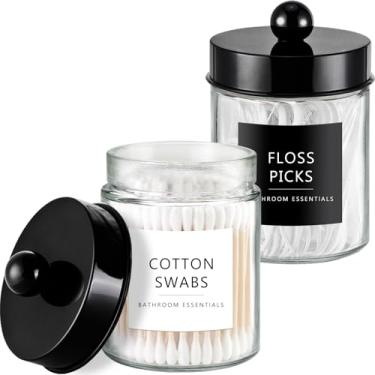 Imagem de Amolliar Potes de boticário organizador de armazenamento de banheiro - Recipiente organizador de armazenamento de bancada - Suporte de dispensador de vidro fofo com tampa para bolas de algodão