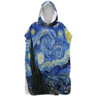 Imagem de Joisal Roupão de mudança de poncho de surfe vestível para adultos com capuz toalha de praia impressão artista noite estrelada pintura homens mulheres poncho com capuz