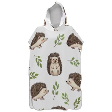Imagem de Joisal Roupão de mudança de poncho de surfe para toalha de natação com capuz Adul unissex poncho adulto com capuz, ouriços bonitos de desenho animado branco