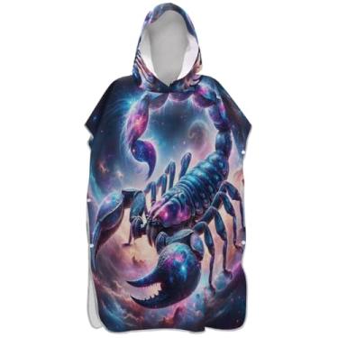 Imagem de Joisal Poncho de surfe para adultos trocador com capuz toalha de natação plus size unissex adulto poncho com capuz galáxia escorpião legal