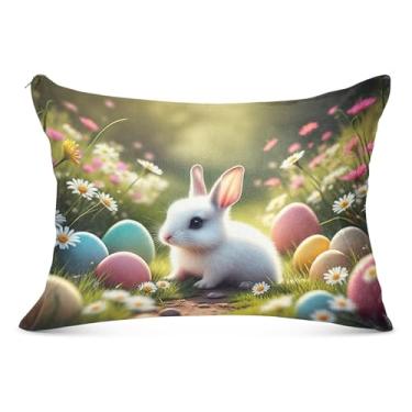 Imagem de Capa de almofada fofa de coelho da Páscoa com zíper animal padrão queen king size fronhas para cama de casa sofá, tamanho padrão, 51 x 66 cm