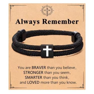 Imagem de Pulseira masculina com cruz preta, aniversário, dia dos namorados, batismo, formatura, Natal, presentes boho fashion, Medium, Latão, Sem Pedra Preciosa