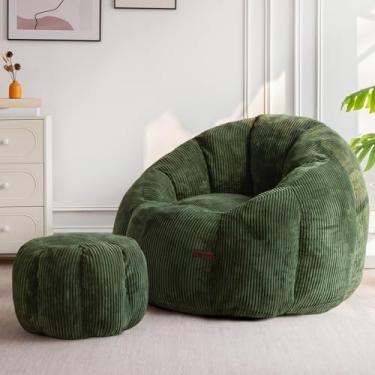 Imagem de MAXYOYO Cadeira gigante pufe com otomano, sofá pufe em forma de abóbora com apoio para os pés, cadeira de sofá grande sem ossos em uma caixa, confortável e preguiçoso para dormitório, sala de estar