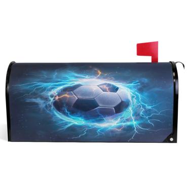 Imagem de TSENQUE Capas decorativas para caixa de correio de vinil magnético capa de caixa de correio bola de futebol outono azul fazenda decoração caixa de correio exterior tamanho padrão 52,6 x 45,8 cm