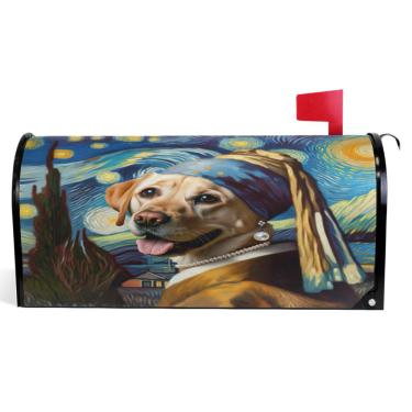 Imagem de TSENQUE Capas magnéticas decorativas para caixa de correio cão fofo noite estrelada vinil caixa de correio envoltório verão à prova de intempéries decoração de caixa de correio tamanho padrão 52,56 x