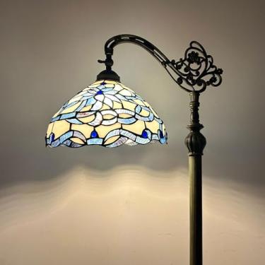 Imagem de Luminária de chão estilo Tiffany com vitral em arco, 30x45x160 cm, haste flexível ajustável, luminária de canto para leitura, decoração para quarto e sala de estar, com estampa floral.