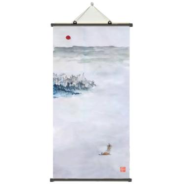 Imagem de M Miss.Misy Impressão de pinturas (paisagem) decoração de parede, arte de parede japonesa para sala de estar, decoração de tinta tradicional chinesa, pôsteres e impressões, rolo de madeira para