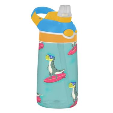 Imagem de Garrafa de água esportiva infantil Tritan de 473 ml, com tampa de palha, à prova de vazamento, para escola, copos de viagem para crianças, portátil, 473 ml, alça de transporte, desenho animado