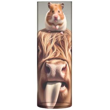 Imagem de Vasos cilíndricos decorativos de hamster de vaca Highland fofos para flores, vasos altos personalizados para impressão de flores, decoração de casa, sala de estar, 30 cm x 9,9 cm