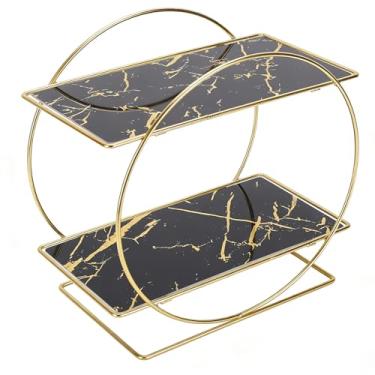 Imagem de Zerodis Organizador de Perfume de 2 Camadas Bandejas de Banheiro Organizadores de Balcão Suporte de Mesa de Maquiagem Dourada de Grande Capacidade Prateleira de Armazenamento de Bancada (Preto)