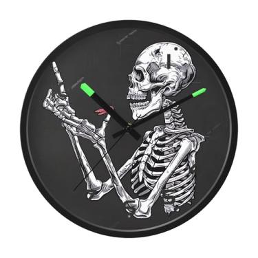 Imagem de SEHANY Relógio artístico de parede de caveira silencioso, sem tique-taque, relógio redondo operado por bateria, controle de som, luz noturna, relógios de parede para sala de estar, cozinha, quarto