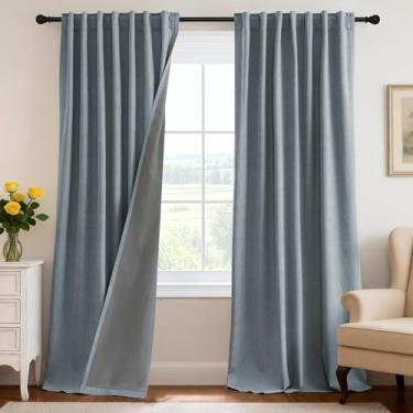 Imagem de H.VERSAILTEX Cortinas blackout 100% blackout com aba traseira, bloqueio de luz, cortinas com revestimento cinza, isolamento térmico, conjunto de 2 painéis, 132 cm L x 213 cm C, azul pedra