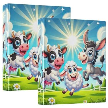 Imagem de Fichários de 3 anéis personalizados de vaca alegre e divertida, com 3 argolas, comporta 200 folhas, caderno, impressão, anel, receita, fichário, 31,5 x 27 x 6 cm, 1 pacote