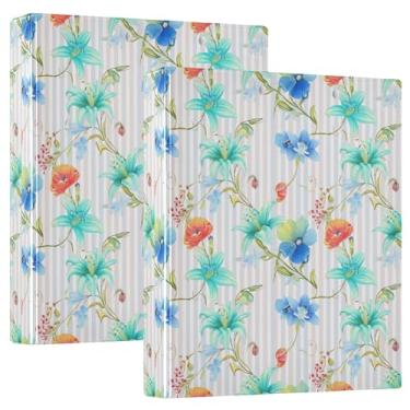 Imagem de 3 fichários de 3 anéis de flores florais personalizados para prancheta, 200 folhas, anel redondo, 31,5 x 27 x 6 cm, 1 pacote