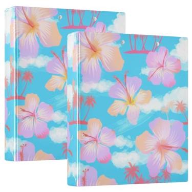 Imagem de Fichários de três anéis de flores de hibisco pastel, tropicais, personalizados, 200 folhas, caderno, impressão, anel, agenda, 31,5 x 27 x 6 cm, 1 pacote