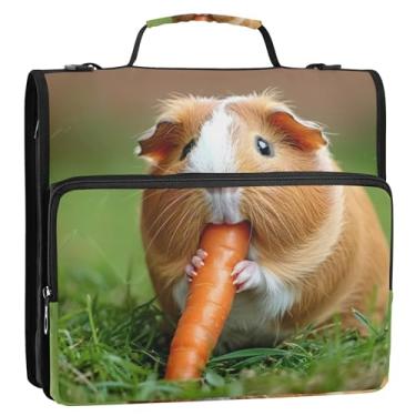 Imagem de 3 fichários para fichários de 3 cm, anel D de porquinho-da-índia, cenoura, com zíper, bolsa organizadora com alça para escola, profissional, portfólio e estojo para pasta de anel