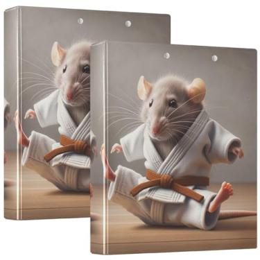 Imagem de Fichário fofo com 3 anéis de karatê rato, 200 folhas, fichário de apresentação de anel redondo, 31,5 x 27 x 6 cm, 1 pacote