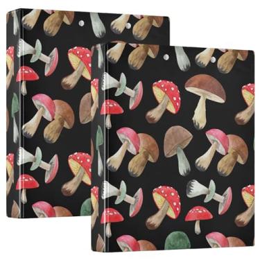 Imagem de Fichários de cogumelos em aquarela pretos de 3,8 cm, 3 anéis, comporta 200 folhas, anel redondo floral, fichário de apresentação, 31,5 x 27 x 6 cm, 1 pacote