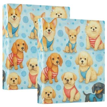 Imagem de Pastas fofas de cães azuis de 3 cm com 3 anéis para guardar 200 folhas, anel redondo, 31,5 x 27 x 6 cm, pacote com 2