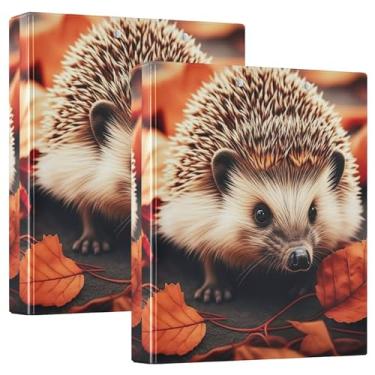 Imagem de Fichário fofo de ouriço com folhas de outono de 3 cm, 3 anéis, comporta 200 folhas, 3 pastas de anéis, fichário de receita de anel redondo, 31,5 x 27 x 6 cm, 1 pacote