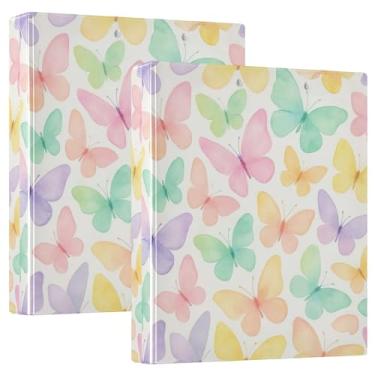 Imagem de Fichários de três anéis pastéis fofos borboletas 1,5 polegadas, 200 folhas, portfólio, anel redondo, fichário de escritório, 31,5 x 27 x 6 cm, pacote com 2