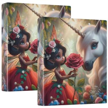 Imagem de Fichários fofos de unicórnio de 3 cm com 3 anéis para guardar 200 folhas, 3 pastas de anéis, fichários de escritório de anel redondo, 31,5 x 27 x 6 cm, 1 pacote