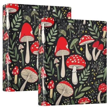 Imagem de Fichários de 3 anéis pretos de 3 cm de cogumelos com 200 folhas, lindo anel floral, redondo, 31,5 x 27 x 6 cm, 1 pacote