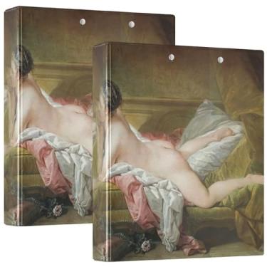 Imagem de Fichários de 3 anéis de 3 anéis com estampa de boucher com estampa de boucher personalizados, 200 folhas, 3 pastas de anéis, fichário de apresentação de anel redondo, 31,5 x 27 x 6 cm, pacote com 2