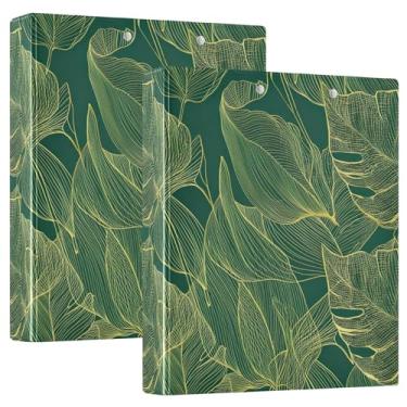 Imagem de Fichários personalizados de folhas tropicais verdes douradas, 3 anéis, comporta 200 folhas, fichário de receitas com anel redondo, 31,5 x 27 x 6 cm, pacote com 2