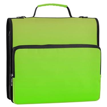 Imagem de 3 fichários ombré, verde brilhante, gradiente, 3 anéis, anel D de 3,8 cm, fichário organizador, fichário com alça, bolsa de ensino médio personalizada, vários bolsos, pasta grande para portfólio