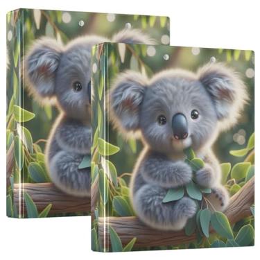 Imagem de Linda árvore de coala, folhas verdes, 3 anéis, fichários de 3 cm, comporta 200 folhas, portfólio moderno, anel redondo, fichário resistente, 31,5 x 27 x 6 cm, pacote com 2