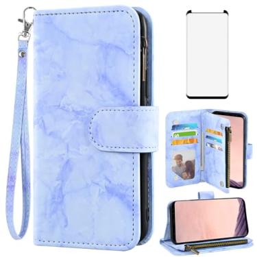 Imagem de Asuwish Capa de celular para Samsung Galaxy S8 Plus carteira com protetor de tela de vidro temperado e suporte para cartão de crédito dobrável de couro mármore S8plus S 8 8plus 8S Edge S8+ SM-G955U