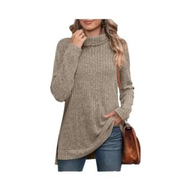 Imagem de Suéter Feminino De Outono Quente E Grosso Com Gola Alta Listrada, Pulô