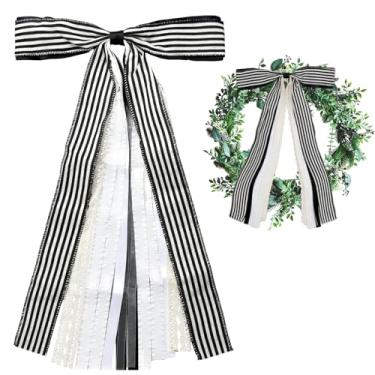 Imagem de FYSUIMU Conjunto de fitas de tecido grande branco preto para grinalda de fazenda, conjunto de fitas decorativas sortidas laço decorativo com clipe para decoração interna e externa