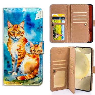 Imagem de Bcov Capa para Galaxy S23 Ultra, pintura de gato marrom multifunções couro capa flip capa carteira com vários compartimentos para cartão bolso alça de pulso para Samsung Galaxy S23 Ultra