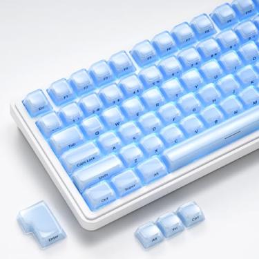 Imagem de OHY XVX Jelly R2 Conjunto de teclas com perfil MDA translúcido impresso na lateral, 122 teclas Double Shot PC + ABS para switches MX e teclados mecânicos ANSI Layout - Azul